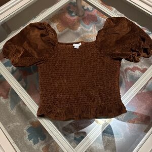 Brown Puff Sleeve Top